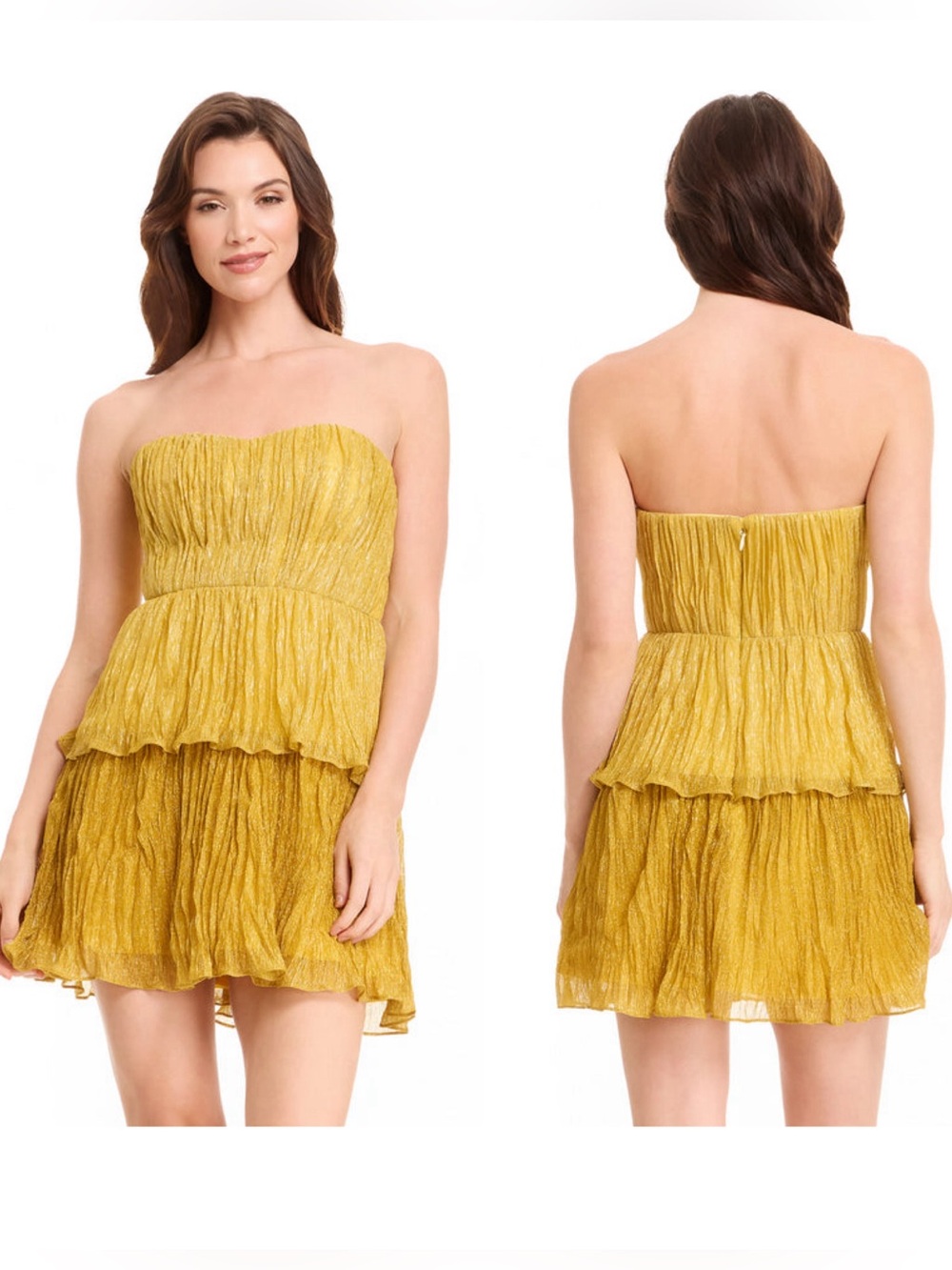 DRESS THE POPULATION Darcy Plissé Strapless Metallic Minidress L Wedding